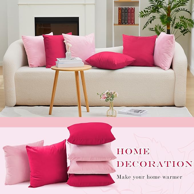 Berlune 6 Pcs Velvet Throw Pillow Covers 18" x 18" Decorative Cushion Cases Soft Pillowcase for Graduation Coquette Party Accessories Couch Sofa Bed Chair Home Decor, No Inserts (Girl Colors)