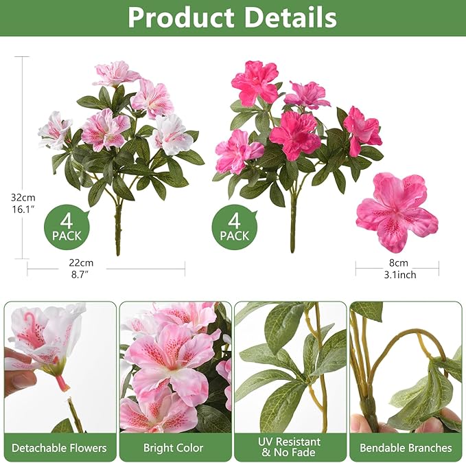 Hommyea Artificial Fake Flowers for Outdoor, 8 Bundles Faux Plants Silk Flowers Spring Decoration UV Resistant No Fade Plastic Flowers for Outside Planters Home Porch Patio Yard Garden Decor