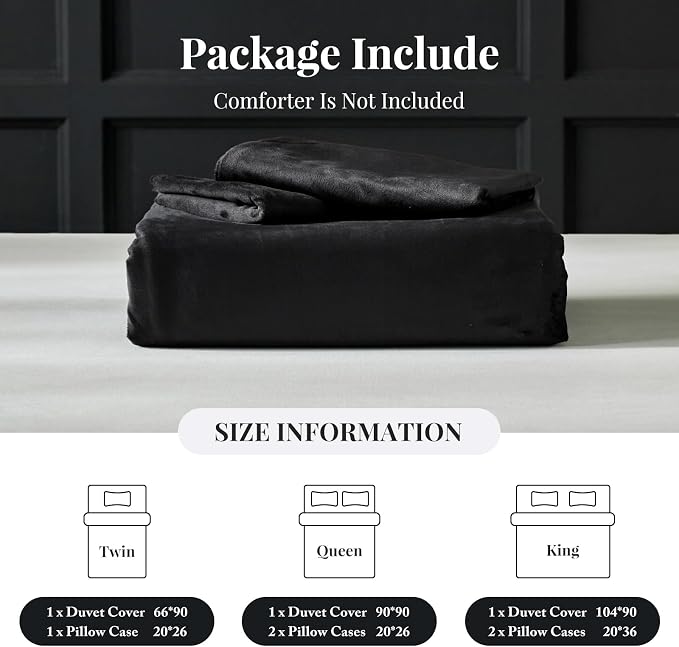 WARMDERN Black Flannel Velvet Duvet Cover Queen Size Duvet Cover Bedding Sets, 3pcs Ultra Soft Luxury Textured Modern Crystal Velvet Duvet Covers with Zipper Closure(Black, Queen)