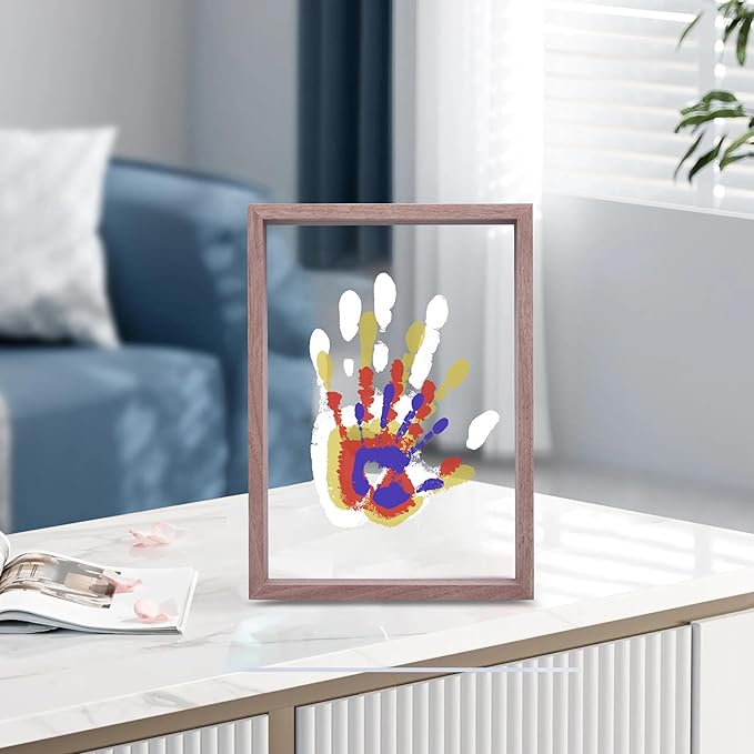 CHERRY CHEERS Family Handprint Kit, DIY Craft Keepsake Wooden Frame, Endless Gift Set, Non-Toxic Paints, Transparent Sheets (Brown)