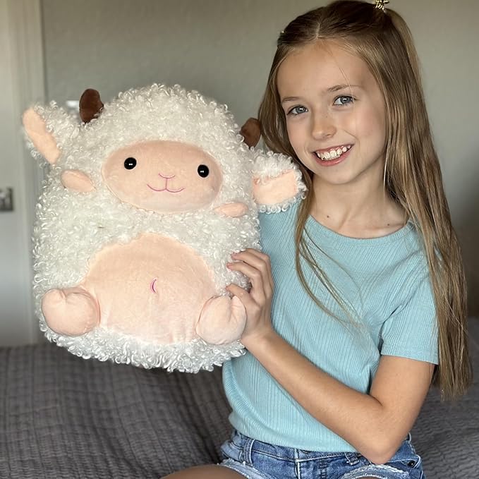 MaoGoLan 14'' Sheep Stuffed Animal Plush Lamb Squishable Throw Pillow for Kids Girls Cute Goat Body Pillow with Uncented Beads Inside - Christmas Valentine's Day Birthday Gifts