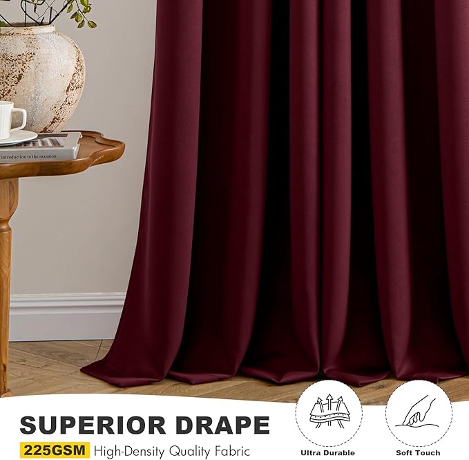 MIULEE Burgundy Red Blackout Curtains - Thermal Insulated Bedroom Curtains Room Darkening Drapes for Living Room Kitchen Christmas Grommet Top Window Treatment, 40 x 54 Inches Long, 2 Panels
