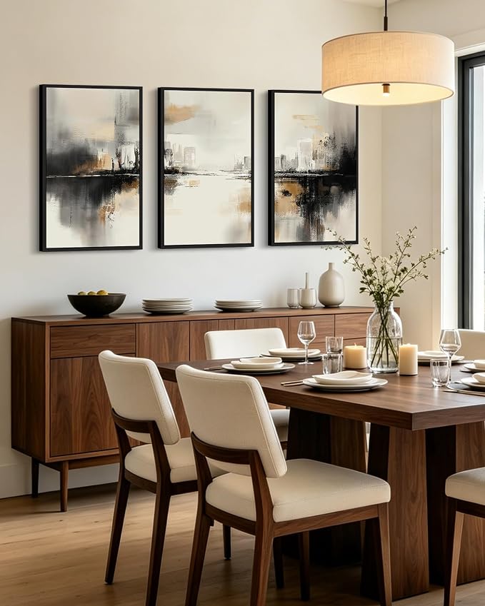 PHOPAGO Black Gray Abstract Landscape Framed Wall Art Large 16x24in Brown Tan Neutral Wall Decor Minimalist Modern Illustrations Prints Bedroom Home Decor - Black Framed