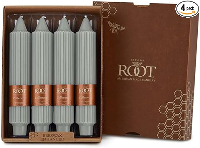 Root Candles 4-Count Unscented Dinner Candles Dripless Beeswax Enhanced Timberline™ Collenette Boxed Candle Set, 7-Inch, Sage Green