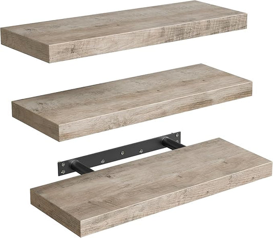 RALGEND Floating Shelves for Wall, 1.5" Thick Wall Shelf Set of 3 with Invisible Brackets, 15.7L x 7.9W Hanging Book Shelves Farmhouse Home Decor for Bathroom, Living Room, Bedroom, Greige 4301BJP3BG