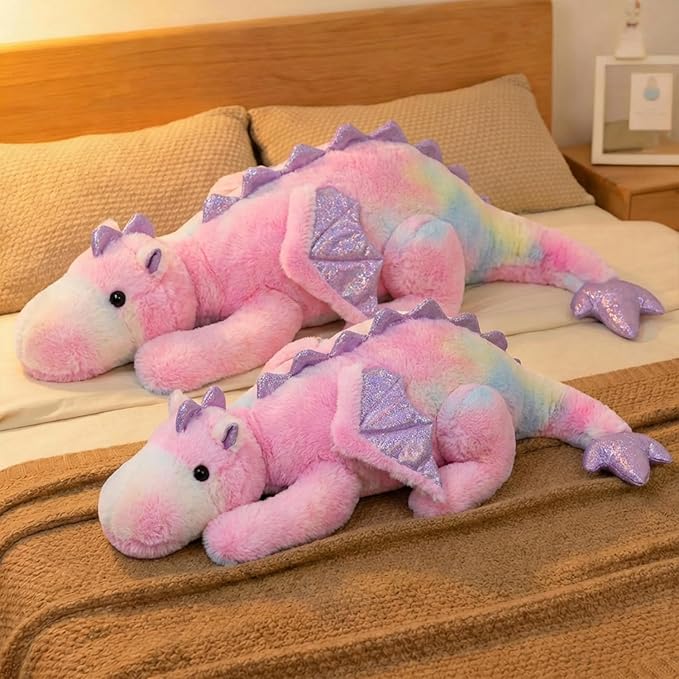 ARELUX Giant 50in 3Lb Big Colorful Pink Dragon Large Stuffed Animals Cute Plush Toy Fuzzy Jumbo Dinosaur Pillow Plushies with Wings Cuddly Soft Pterosaur Plushie for Friends Family Member