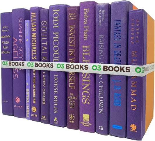 Curated Decorative Books Hardcover Décor Books for Home Décor, Choose Color, Interior Design, Office, Wedding Display, Instant Library, or Staging (One Foot, Purple)