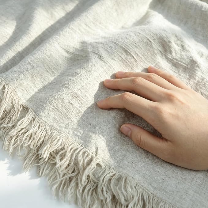MINUPWELL 100% Pure Hemp Blanket Queen/King Size - 79"×87" Extra Large Linen Color Blanlet – Natural Hemp Fabric