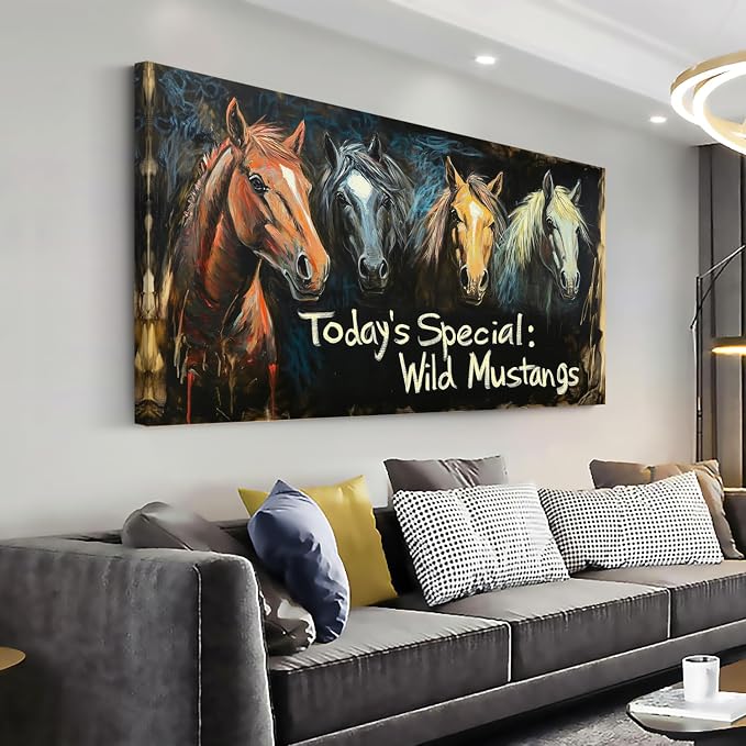Ggaafet Rustic Horses Wall Art for Living Room Canvas Oil Painting Prints Today's Special Wild Mustangs Art Deco Retro Artwork Office Bedroom Farmhouse Dining Room Decor Large
