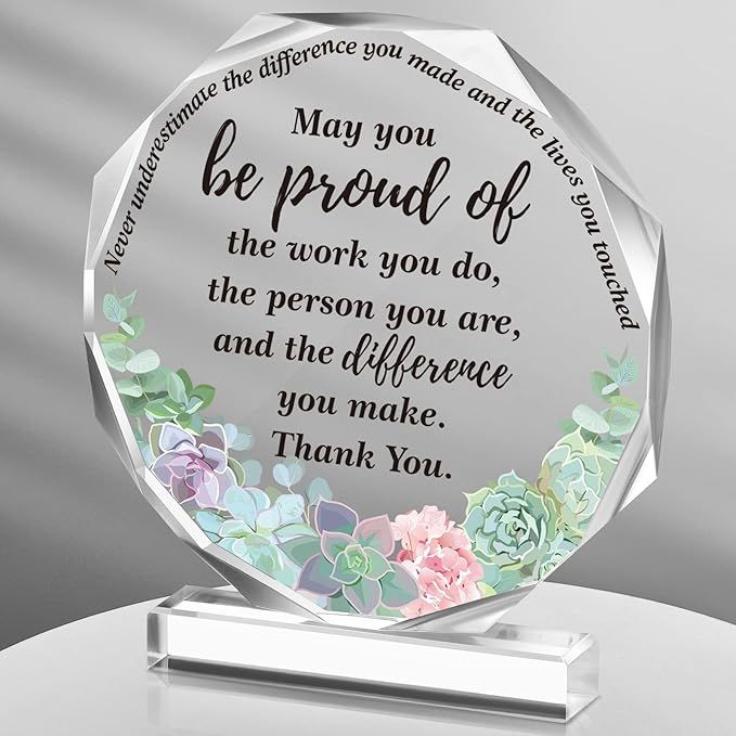 Yinder Thank You Gifts for Women Appreciation Gifts for Coworker Employee Nurse Teacher Leader Boss Inspirational Quotes Acrylic Desk Decor for Home Office Farewell Retirement