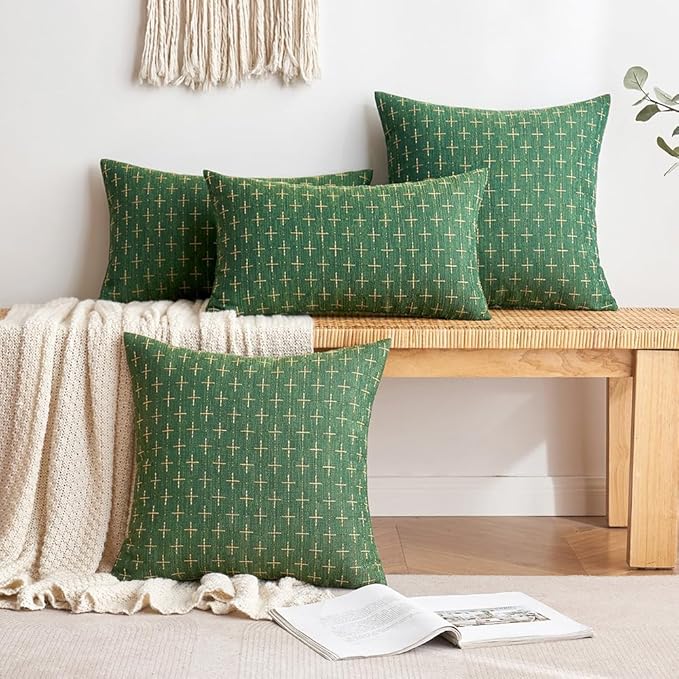 MIULEE Pack of 2 Christmas Decorative Burlap Linen Throw Pillow Covers Modern Farmhouse Pillowcase Rustic Woven Textured Cushion Cover for Sofa Couch Bed 18x18 Inch Christmas Green