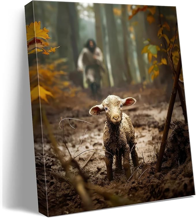 Religious wall decor for prayer room Christian wall art for Christmas decorations indoor Jesus and Lamb canvas wall prints Jesus Running After Lost Lamb Picture for home decor Baptism gifts for boys-girl serenity prayer wall art Christian gifts for Wom...