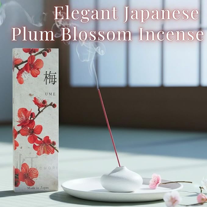 Ume Plum Blossom Premium Japanese Incense Sticks 60sticks Coreless Low Smoke Natural Charcoal Free Non Toxic Kyoto Aroma Aromatherapy Meditation Calming Stress Relief Relaxation TOMORI