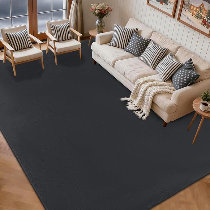 qulint Modern Rug for Bedroom 4x6, Dark Grey Thickened Memory-Foam Indoor Rug Soft Washable Area Rug for Living Room, Minimalist Non Slip Carpet for Boys Girls Kid Room Nursery Office Home Decor
