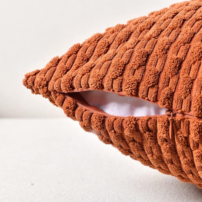 Fancy Homi 2 Packs Rust Decorative Throw Pillow Covers 16x16 Inch for Couch Bed Sofa, Modern Farmhouse Boho Home Decor, Soft Cute Plush Corduroy Cushion Case 40x40 CM