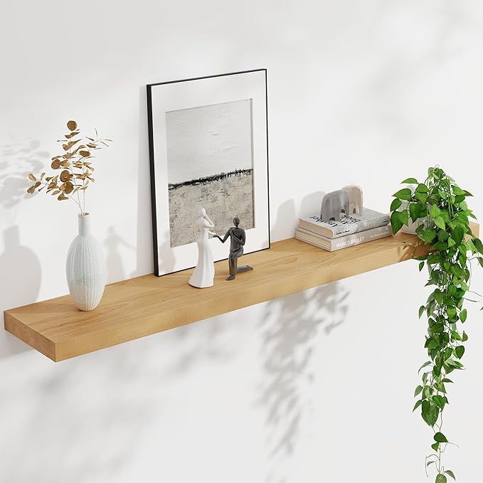 FLYJOE Floating Shelves for Wall, USA-Sourced Brich Wood 48 Inch Long Wall Shelves, Natural Wooden Mounted Picture Ledge Shelf, Nursery Book Storage Shelf Kids Bookshelf, Display Shelf for Bathroom