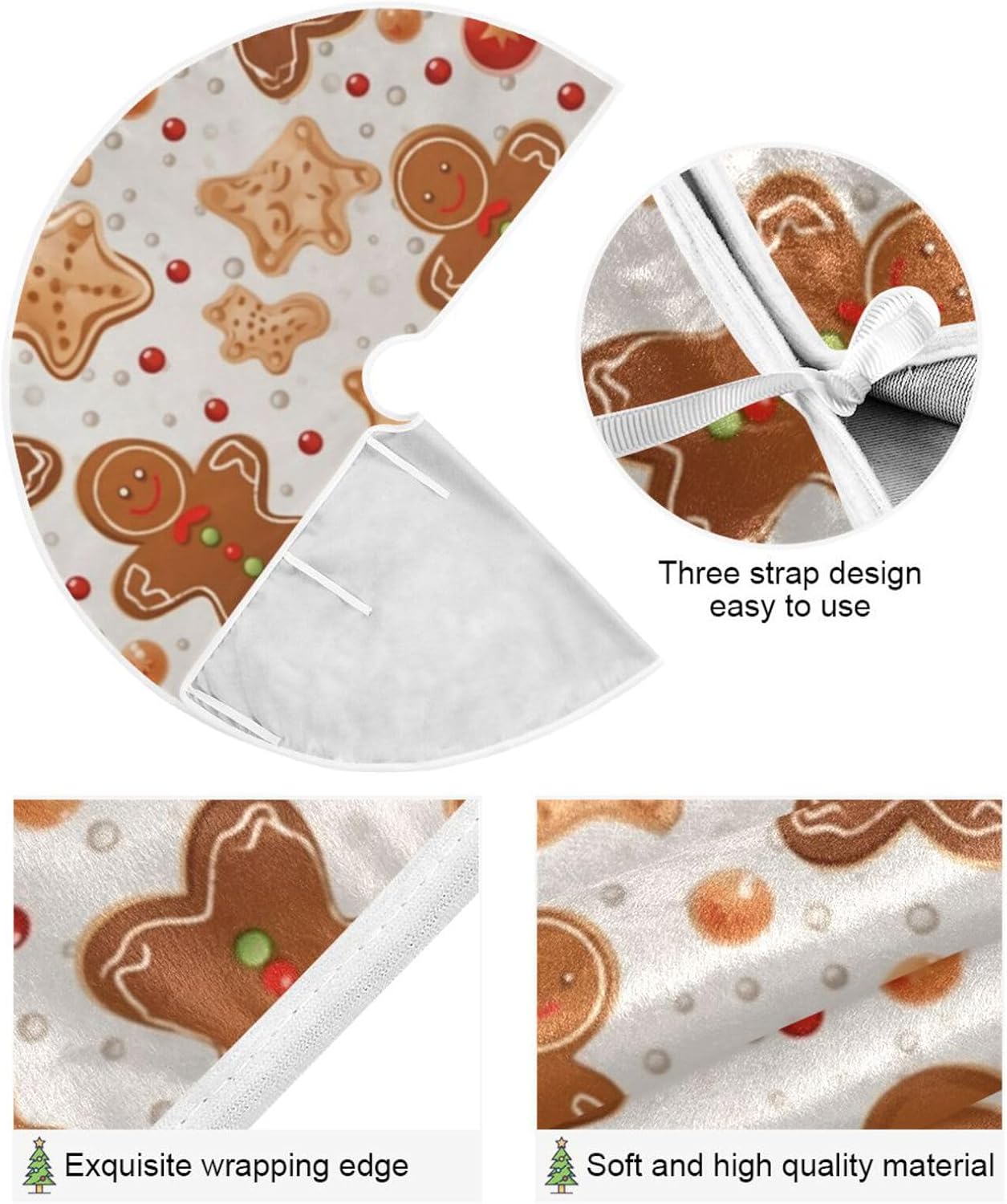 Gingerbread Christmas Tree Skirt - 48 Inch Xmas Tree Mat for New Year Party Decorations
