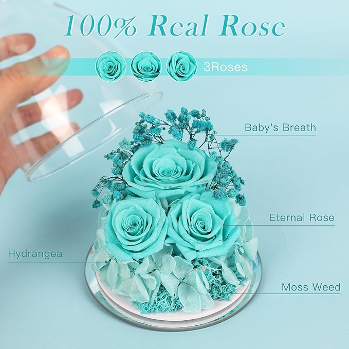 Flowers for Delivery Gifts for Mom Mothers Day Birthday Gifts for Women Grandma Fresh Preserved Flowers Forever Real Roses in Glass Angel Figurines Anniversary Present for Wife Her Friends Daughter