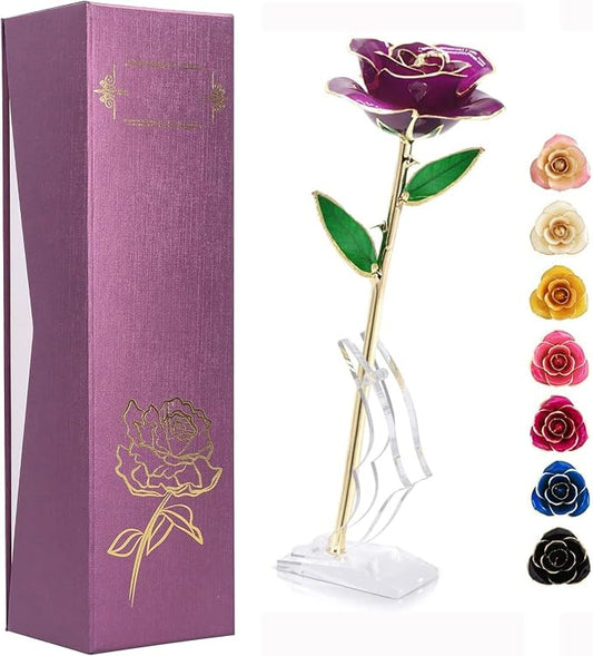 Ejoyous Gold Dipped Rose with Stand, Long Stem Forever Preserved Rose Flower Her and Wife Mother Girlfriend on Valentine's Day Birthday Christmas Day Anniversary Mother Day
