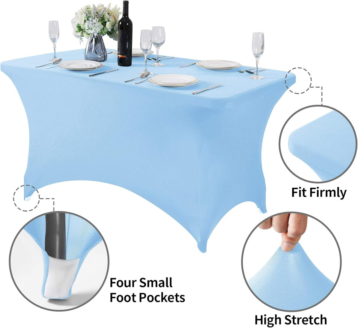 Spandex Table Cover for 4FT or 6ft or 8ft Table Universal Fitted Stretch Tablecloth for Party, Banquet, Wedding and Events-Blue Mist