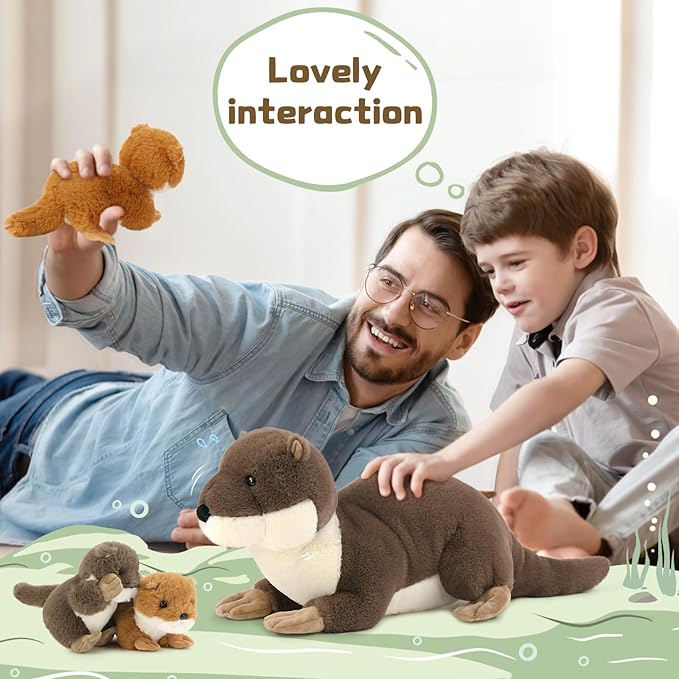 MaoGoLan 4pc River Otter Stuffed Animal with 3 Babies Inside-24in Giant Lifelike Soft Otter Plush Toys-Cuddly Wildlife Stuffed Animal for Kids
