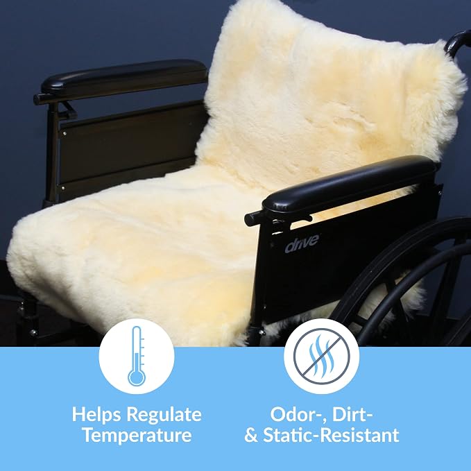 Sheepskin Ranch Natural Wool Wheelchair Seat Cover, Cushion for Pain Relief, Discomfort, Skin Irritation Mobility Chair Cover