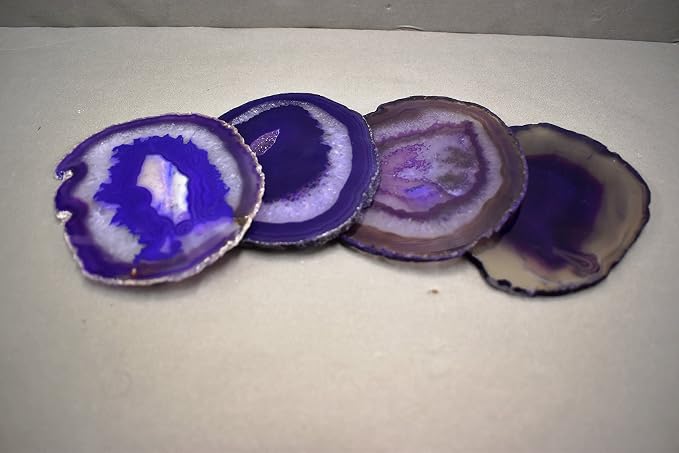 Nature's Decorations Purple Agate Stone Coasters - Set of 4, Polished Geode Drink Mats for Dining & Coffee Table & Kitchen Geode Decor Non-Toxic 4.5-5" Diameter