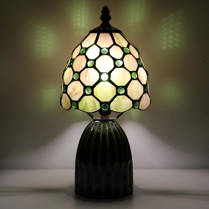 Tiffany Stained Glass Mushroom Table Lamp 12.5 Inch -Amber Pearl | Tiffany Lamp,6X6X12.5 Inch,Small Night Light,Ceramic Base, Mini Accent Light Suitable,Bedside,Bedroom, Children Room,Antique