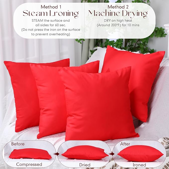 Colingmill 4 Set Waterproof Red Outdoor Throw Pillow Covers with 4 Pillow Inserts 18x18 Inch Decorative Waterproof Throw Cushion for Sofa Couch Home Patio