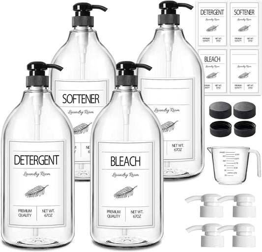 GMISUN Laundry Detergent Soap Dispenser, Liquid Laundry Detergent Dispenser, Container for Farmhouse Room Decor, Organizer for Liquid DetergentSoftenerBleach Storage Bottle(64 Oz Set of 4)