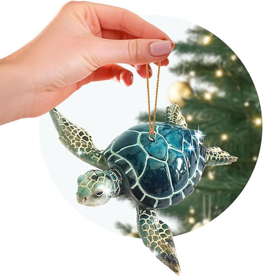 Christmas Ornaments - Home Decor - Unique Nautical Christmas Ornament Hand-Painted Blue Sea Turtle - Best for Tree Hanging, Bathroom Decorations, Stocking Stuffers, Scuba Lovers and Ocean Enthusiasts