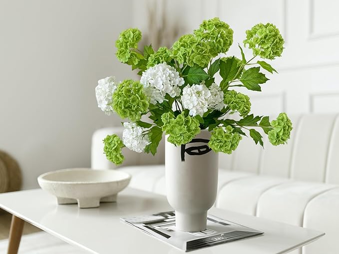 YalzoneMet 4 Pcs 26.8'' Viburnum Artificial Flower Snowball Lifelike Long Stem Real Touch White Small Hydrangea Latex Flower for Home Christmas Decoration Table Centerpieces Floral Arrangements
