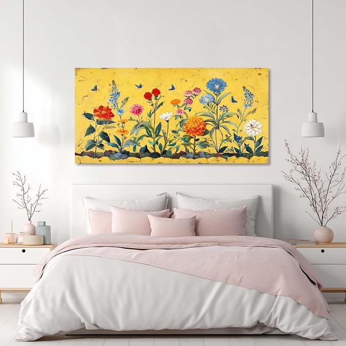 Ggaafet Yellow Flowers Wall Art for Bedroom Canvas Oil Painting Prints Beautiful Bright Floral Blooming Garden Art Deco Pretty Artwork Office Family Dining Room Decor