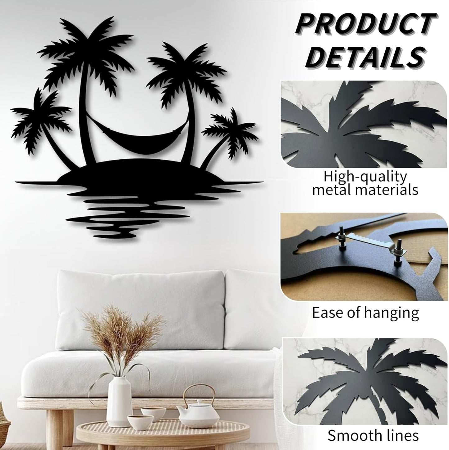 Palm Tree Metal Wall Decor,Palm Tree Outdoor Wall Art,Tropical Palm Tree Wall Decorations for Living Room,Outdoor Wall Decorations for House19"×16",White)