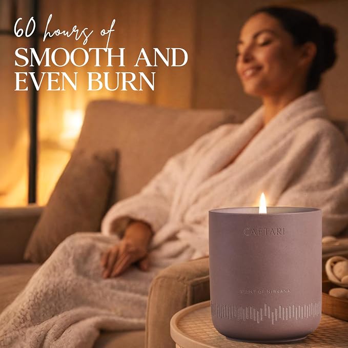 CAFTARI Scent of Nirvana Scented Candle for Women & Men | Oudh and Cedarwood | Non Toxic Candle | Premium Soy Coconut Wax Blend | Vegan Aromatherapy | Elegant Ceramic Jar | Luxury Gift | 10.5 oz