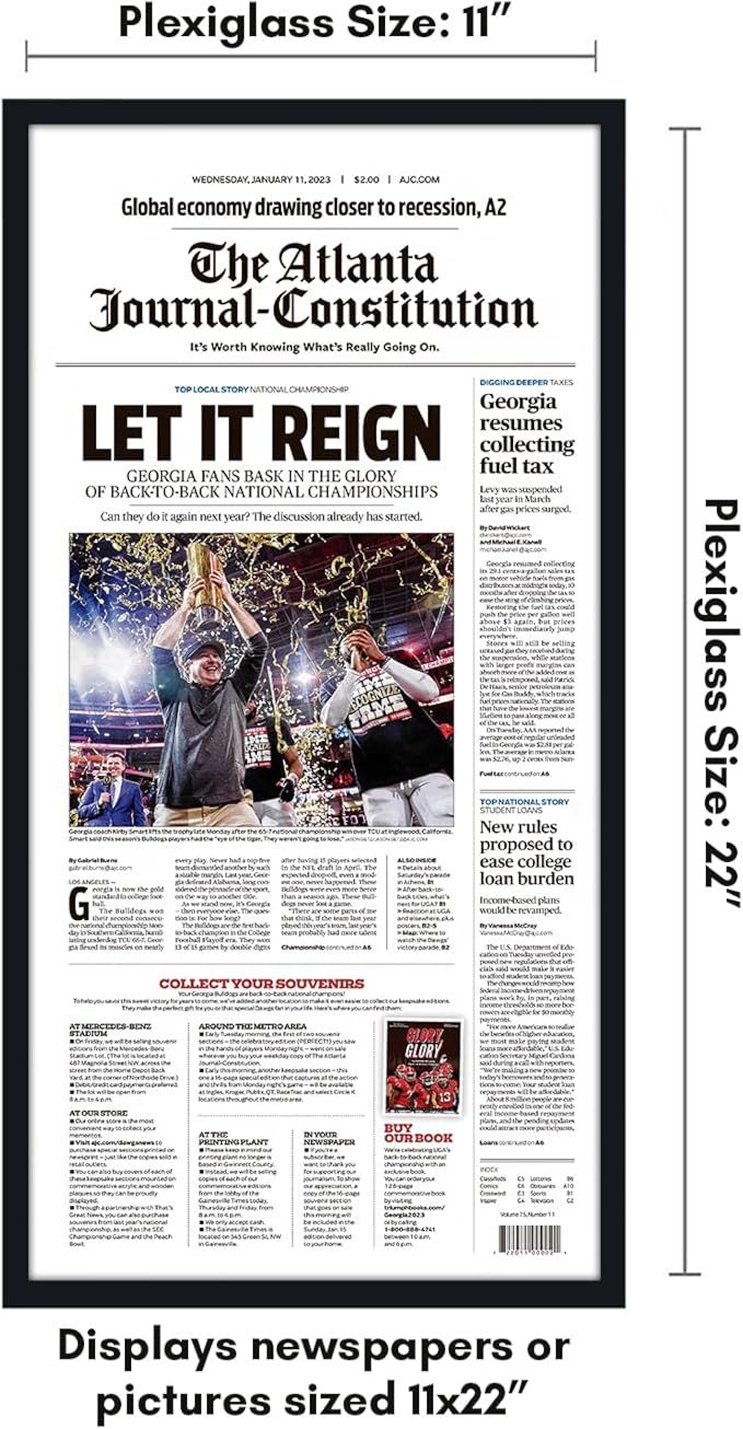 Americanflat 11x22 Newspaper Frame with Polished Plexiglass - Display for Assorted Media Articles - Streamline Collection - Thin Border Picture Frame for Wall Display - Black
