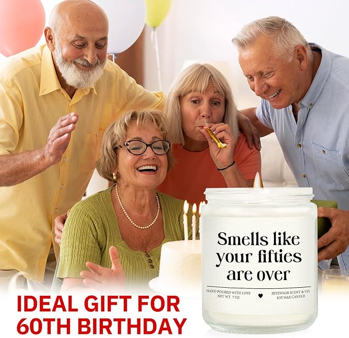 Niyewsor 60th Birthday Gifts for Women Men, Sixty Birthday Candle, 1966 60th Birthday Decorations for Woman Men, 60 Year Old Bday Gifts for Friends, Sister, Mom, Dad, Handmade, 7oz