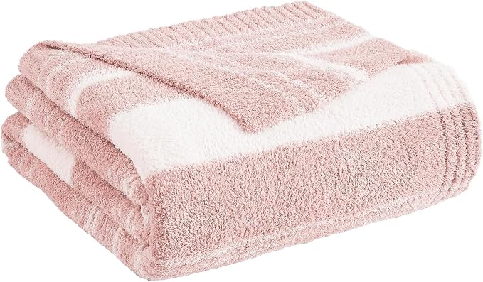WRENSONGE Soft Throw Blanket for Couch-Cozy Reversible Knitted Blankets | Lightweight Warm Fluffy Decor for Women, Mom, Her & Girls, Sofa, Chair, Bed, 50x70in, Pink Stripe