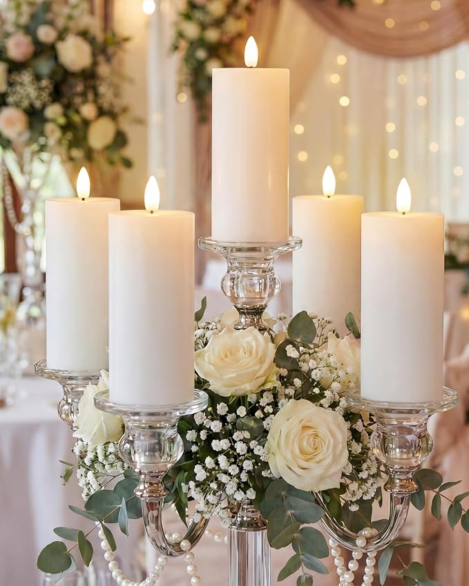 VIHOSE 6 Pack White Flameless Candles Set with Remote and Timer Flickering Flameless Battery Candles LED Pillar Flat Top for Wedding Outdoor Home Festival Decoration(D 3" H 7")