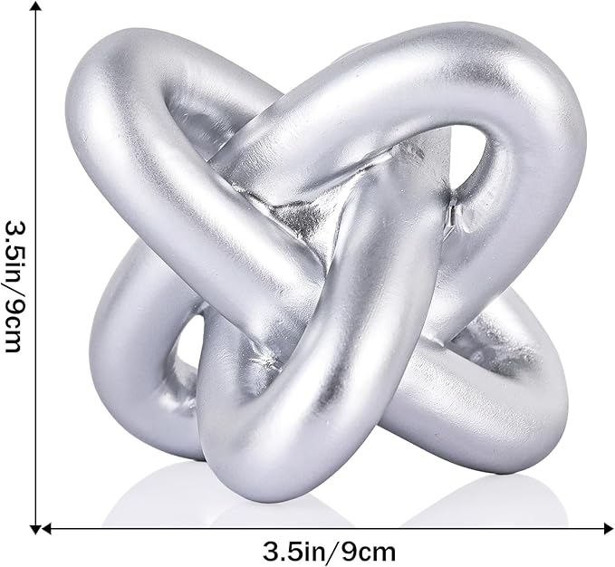DOVDOV Silver Knot Sculpture, Three-Knot Sculpture Silver Home Decor Accent, Suitable for Rustic-Style Coffee Tables, Living Room Dining Tables, entryway Shelves, and Small Decorations