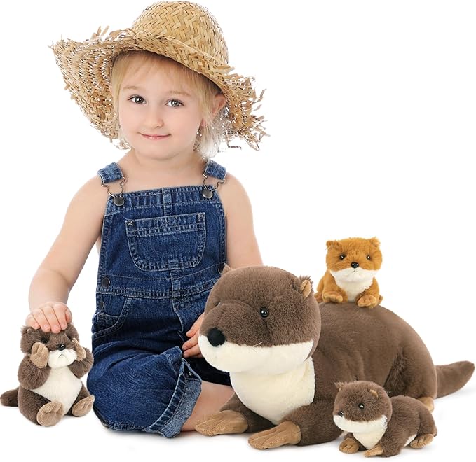 MaoGoLan 4pc River Otter Stuffed Animal with 3 Babies Inside-24in Giant Lifelike Soft Otter Plush Toys-Cuddly Wildlife Stuffed Animal for Kids