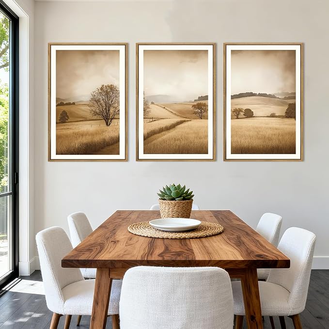 BINCUE Framed Countryside Wall Art Rustic Village Wall Decor Farmhouse Landscape Art Print Nature Countryside Artwork Rustic Landscape Wall Pictures for Living Room Bedroom Office Farmhouse 16x24 Inches Set of 3 Gift