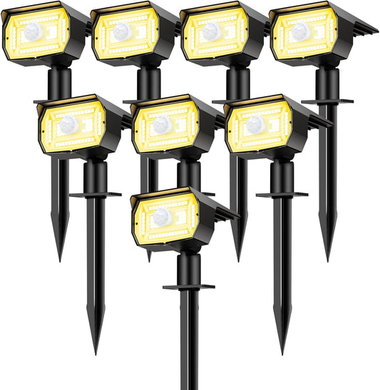Solar Spot Lights Outdoor Motion Sensor with 3 Modes, [ 8 Pack/56 LED ] Solar Spotlights Outdoor Waterproof 2-in-1 Auto On/Off Landscape Lighting for Outside Yard Wall Garden Pathway, Warm White