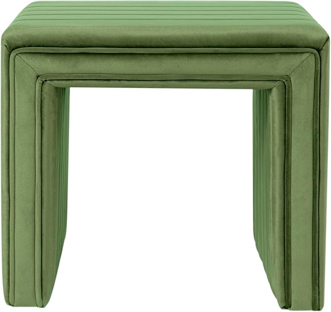 HomePop Modern Channel Tufted Velvet Ottoman|Homepop Home Décor|Ottoman for Living Room & Bedroom - Green