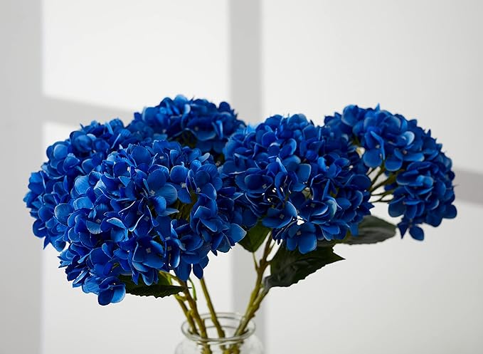 PARTY JOY 5PCS 15.4In Artificial Hydrangea Silk Flowers Bouquet Faux Hydrangea Stems for Wedding Centerpieces Home Decor (Blue)