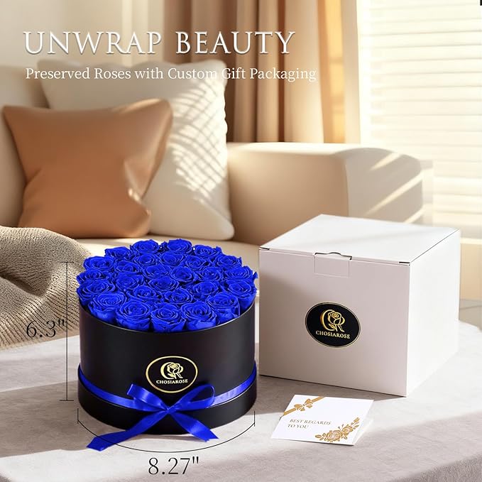 Forever Flowers Preserved Roses - 27 Preserved Flowers for Delivery, Forever Blue Rose Gifts for Women Mom Gifts for Birthday Anniversary Flower Gift for Women Wife Her Grandma Mothers Day