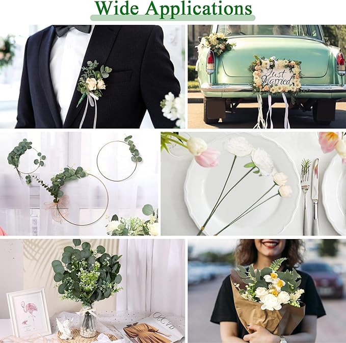 120Pcs 15 Kinds Mixed Artificial Eucalyptus Leaves Stems and Faux Flowers Bulk, Fake Silver Dollar Eucalyptus Bundle Plants Greenery Branches for Wedding Vase Bouquets Floral Arrangement Home Decor