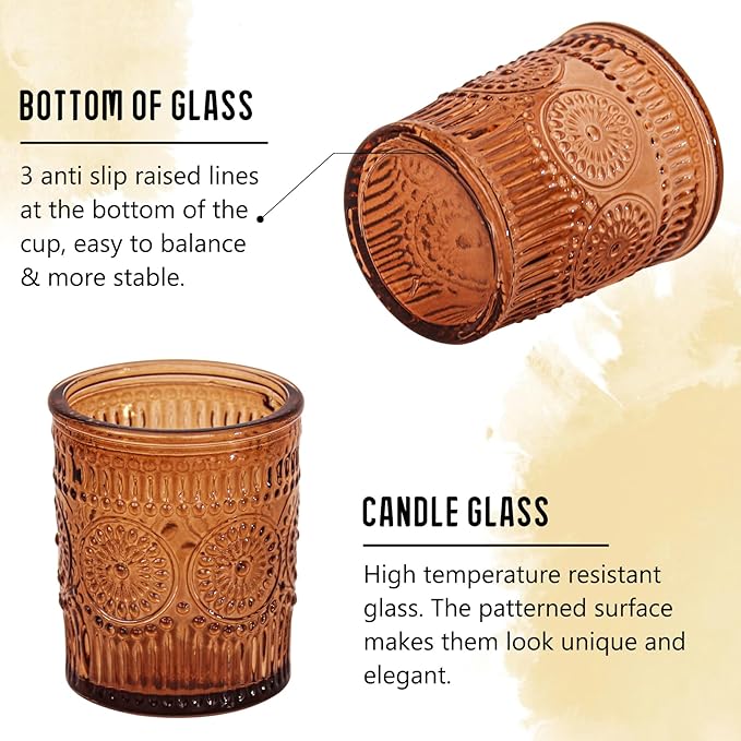 36 Pcs Amber Glass Votive Candle Holders, Tealight Candle Holders for Table Centerpieces, Vintage Candle Holder Bulk, Boho Wedding, Home, Bridal Shower, Birthday Party Table Decor (Amber)
