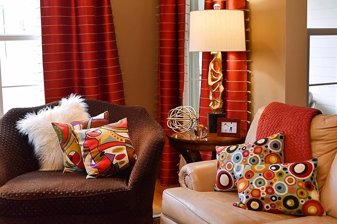 Modern Accent Pillows by Alfred Gockel | Decorative Pillow for Couch | New Red Musical Abstract Pillows | Contemporary Chair Cushion | Modern Cushions | Handmade Wool | Size -18x18