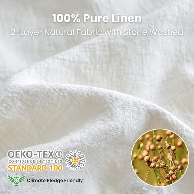 100% Linen Throw Blanket with Fringe for Couch/Bed/Sofa/Gift, Natural Washed Flax Solid Color Soft Breathable Cozy Farmhouse Boho Home Décor - White, 55"x75"